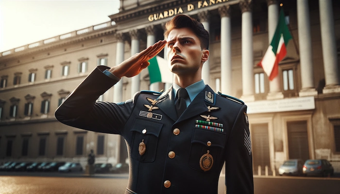 maresciallo della guardia di finanza fa il saluto militare
