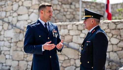 un ufficiale dell'aeronautica parla con un altro ufficiale di come diventare medico militare
