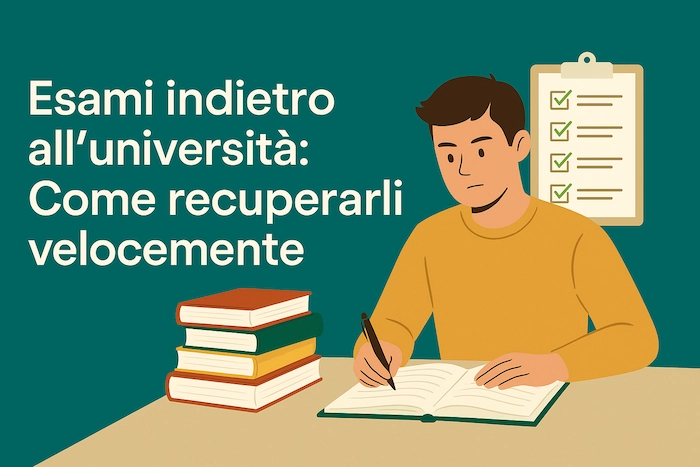 studente con esami indietro all'università studia per recuperarli