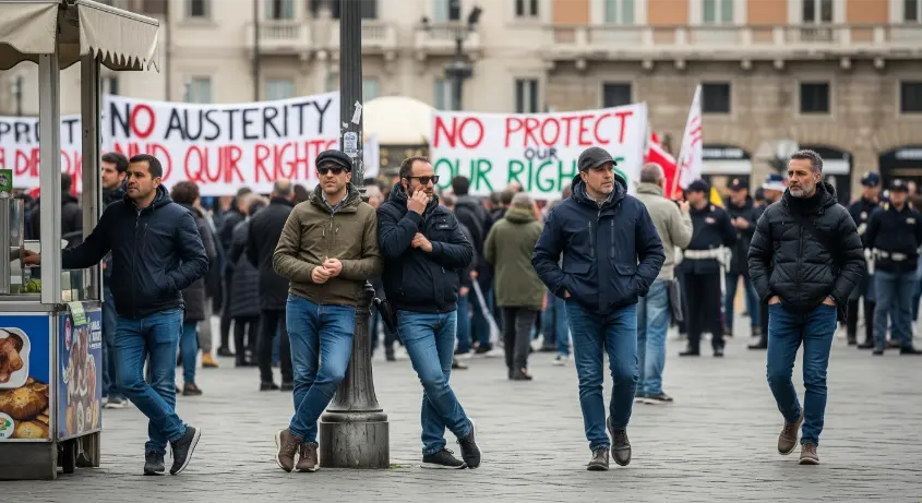 agenti i n borghese della digos mentre presidiano una manifestazione