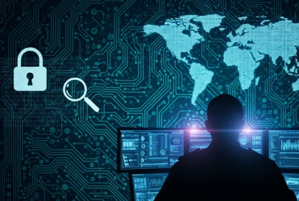 agente della polizia postale seduto ad una scrivania lavora al computer