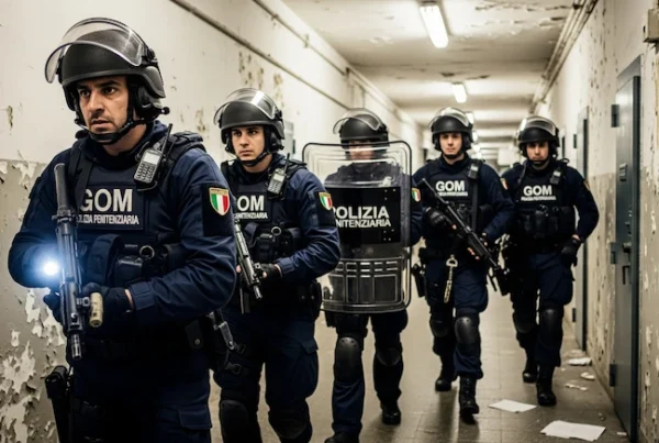squadra del gom in addestramento con scudi anti sommossa ed equipaggiamento speciale
