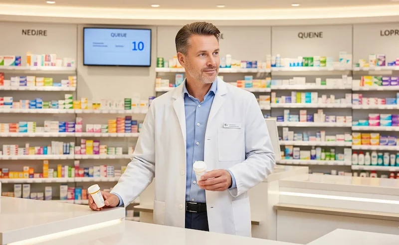 come diventare farmacista mostrato da un farmacista dietro un bancone