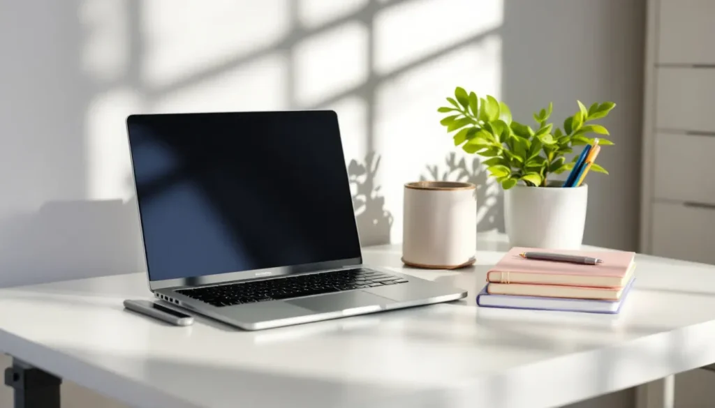 computer appoggiato su un tavolo mostra l'importanza di spegnere i device elettronici per non perdere la concentrazione e studiare più velocemente