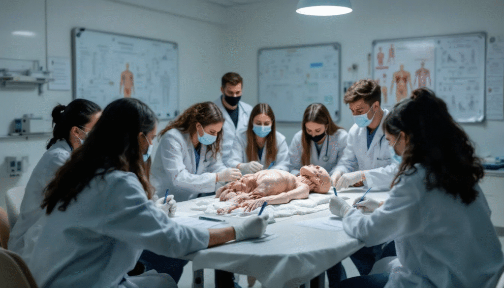 studenti di medicina operano in sala operatoria