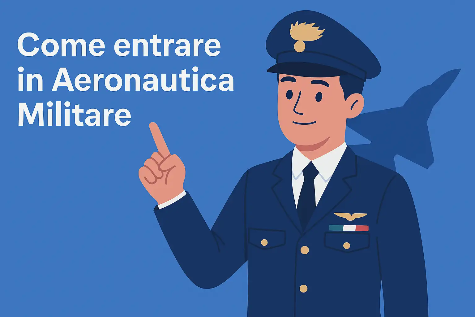 copertina dell'articolo che parla di come entrare in aeronautica militare rappresenta un ufficiale dell'aeronautica che indica il titolo