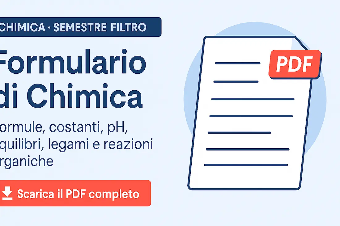 immagine di copertina del formulario di chimica per il semestre filtro che mostra tutte le formule dell'esame
