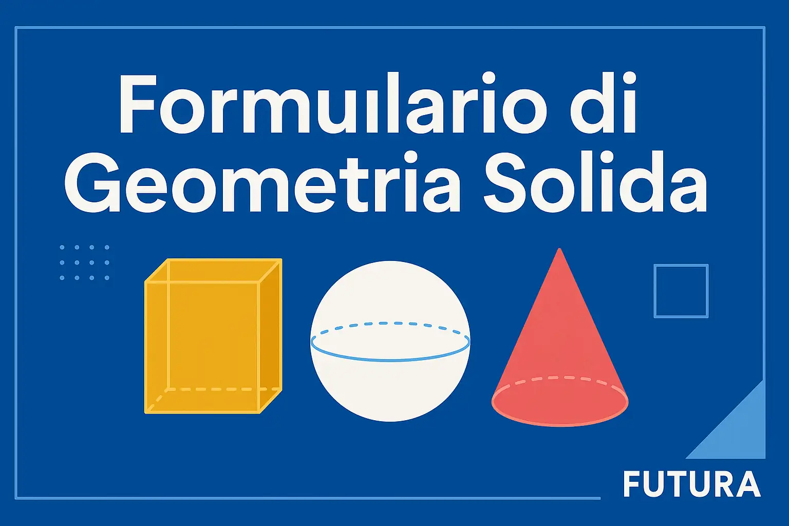 Copertina formulario geometria solida con cubo, sfera e cono in stile Futura