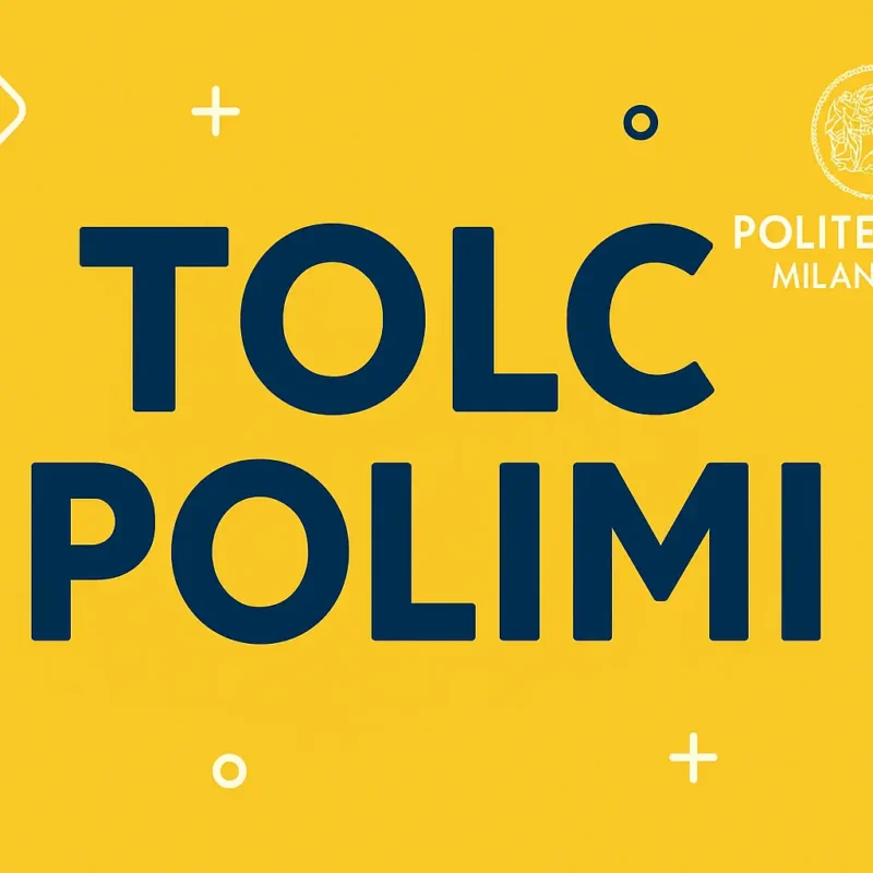 Copertina TOLC-I Politecnico di Milano con sfondo giallo e scritta TOLC POLIMI in blu