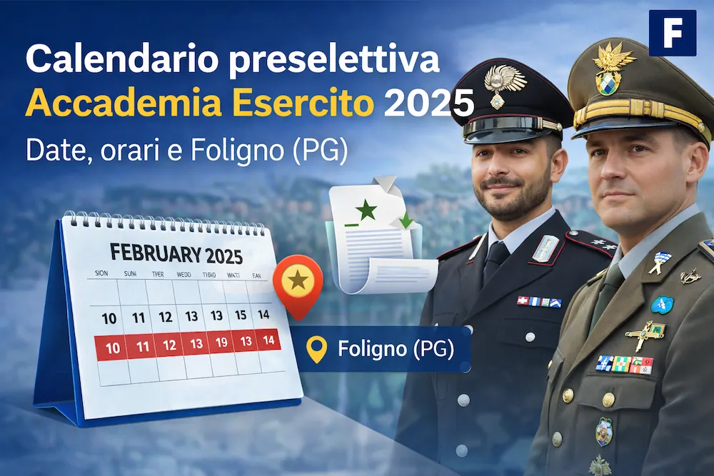 Calendario preselettiva Accademia Esercito 2025: date, orari e sede (Foligno)