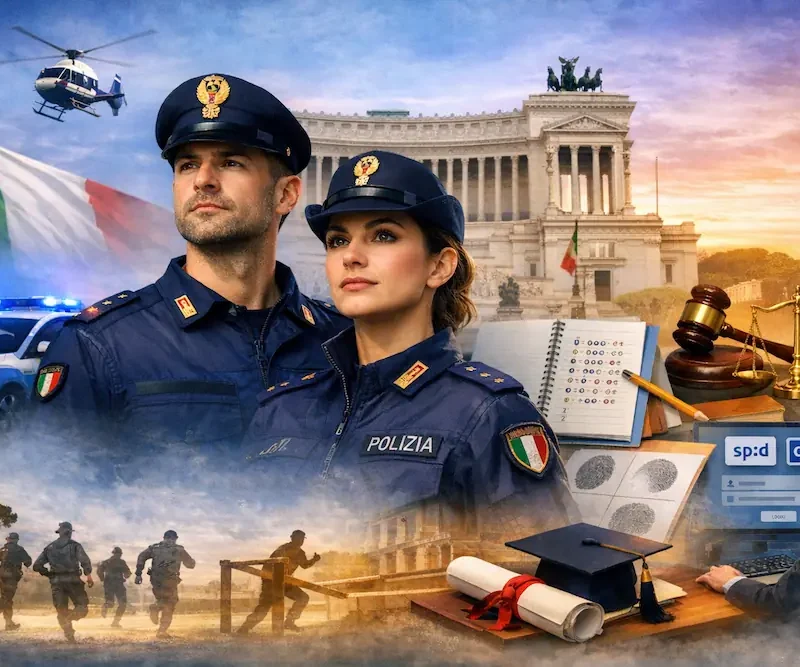 copertina per l'articolo Concorso 1000 Vice Ispettori Polizia di Stato 2026 che mostra due poliziotti in posa