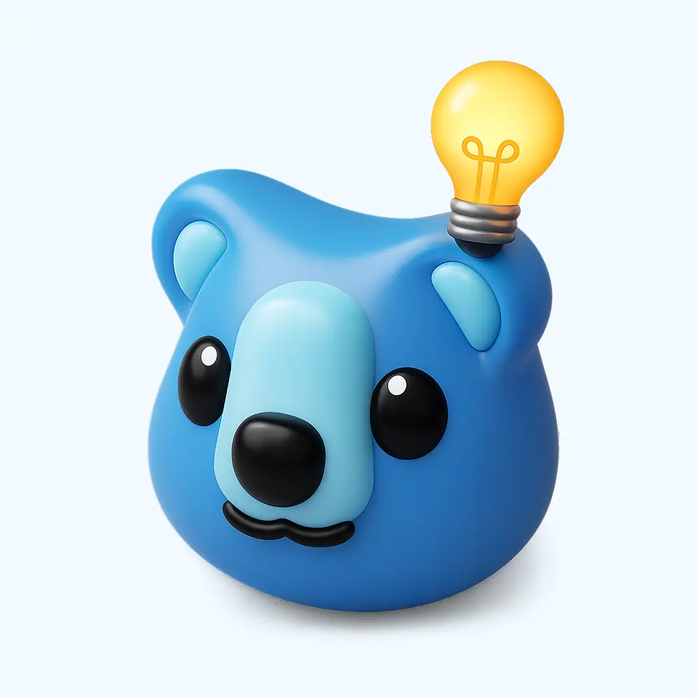 Alice, la mascotte dell'AI di Futura: un orsetto blu con una lampadina accesa